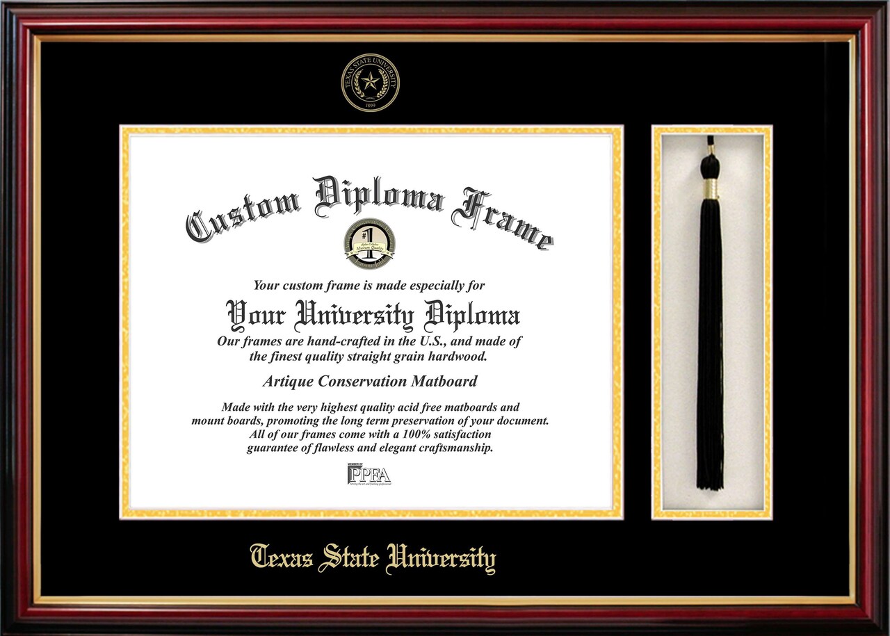 Texas State, San Marcos 14w x 11h Tassel Box and Diploma Frame